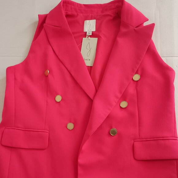 Joie Women’s Hot Pink Open Front Vest with Gold Buttons Size L NWT - Picture 4 of 14